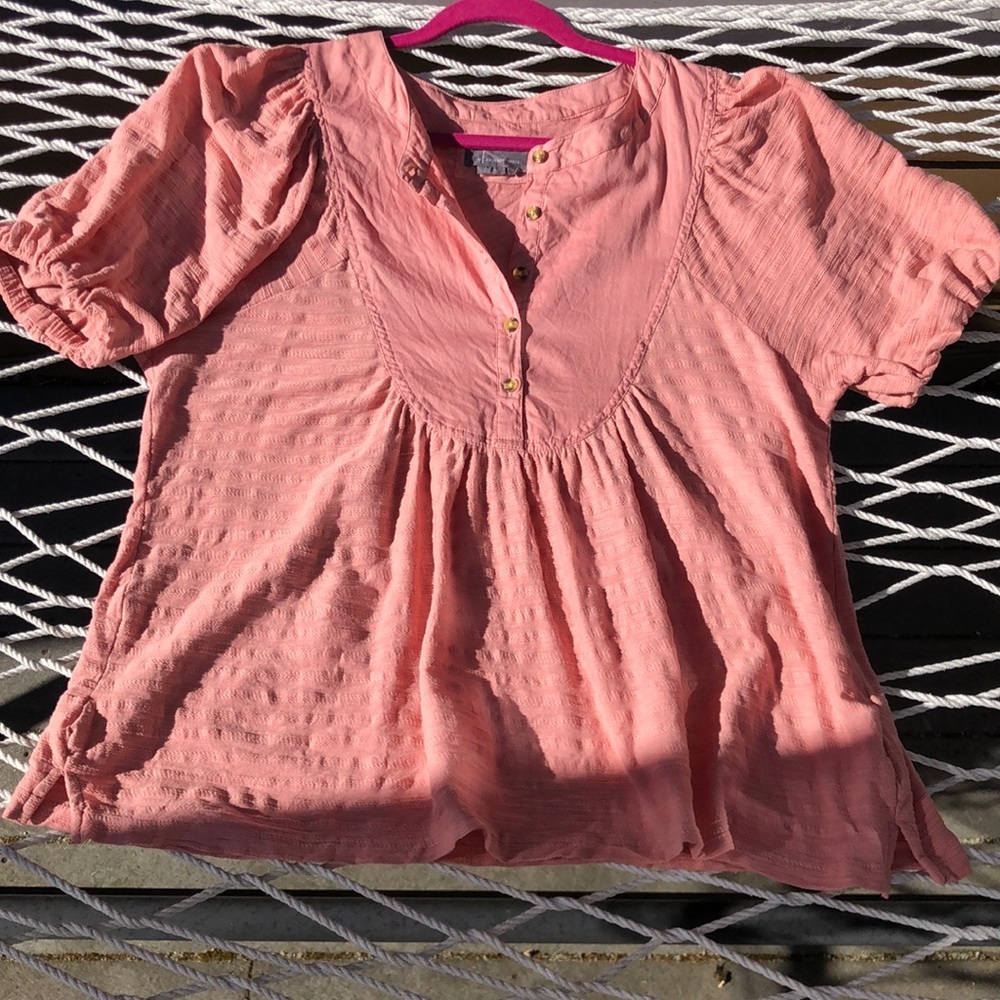 Anthropologie L blush pink peasant top